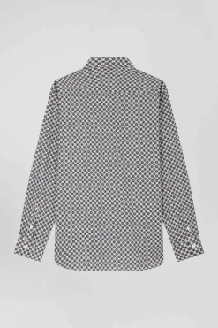Regular ivory graphic microprint cotton shirt