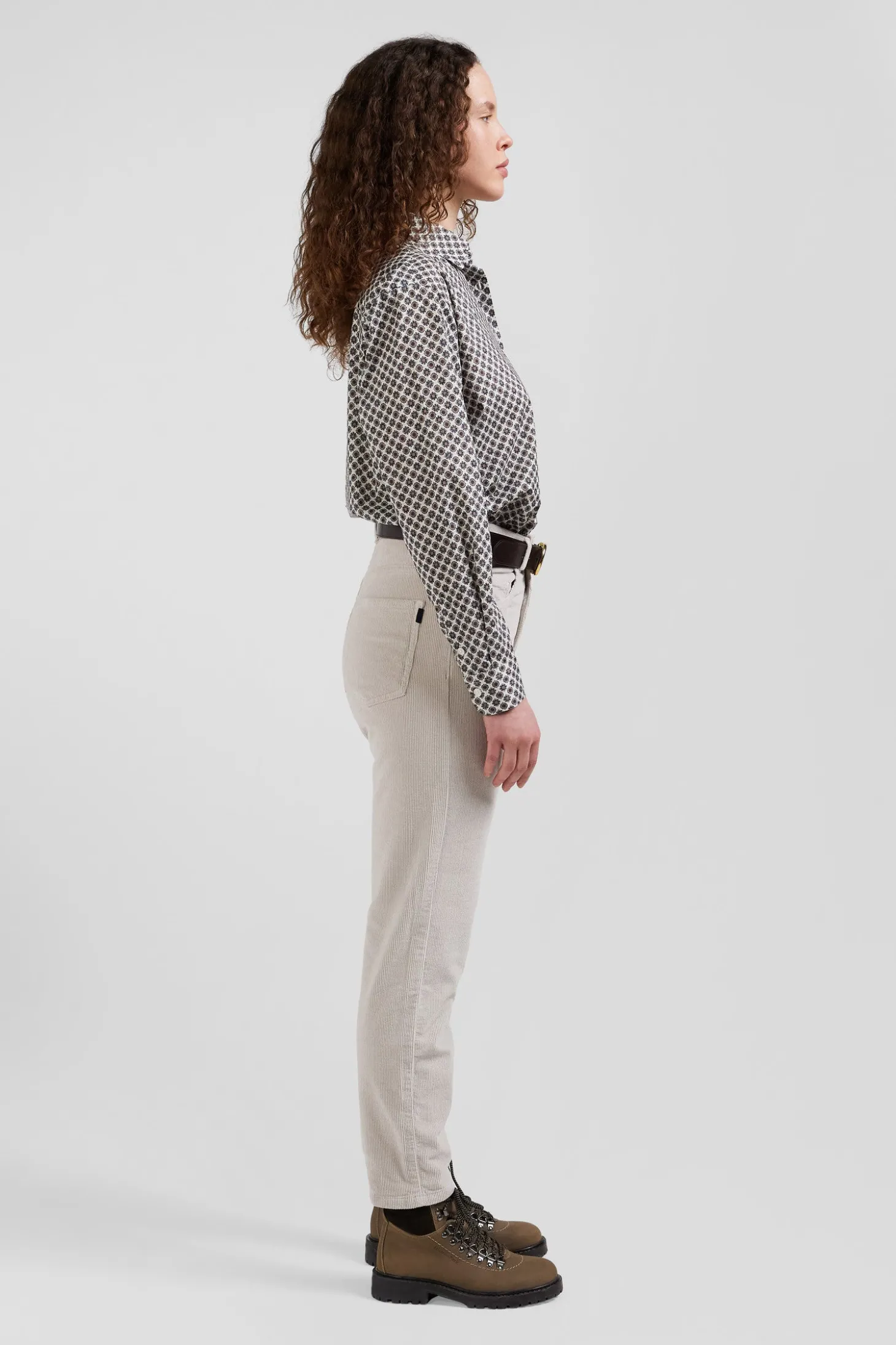Regular ivory graphic microprint cotton shirt