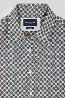 Regular ivory graphic microprint cotton shirt