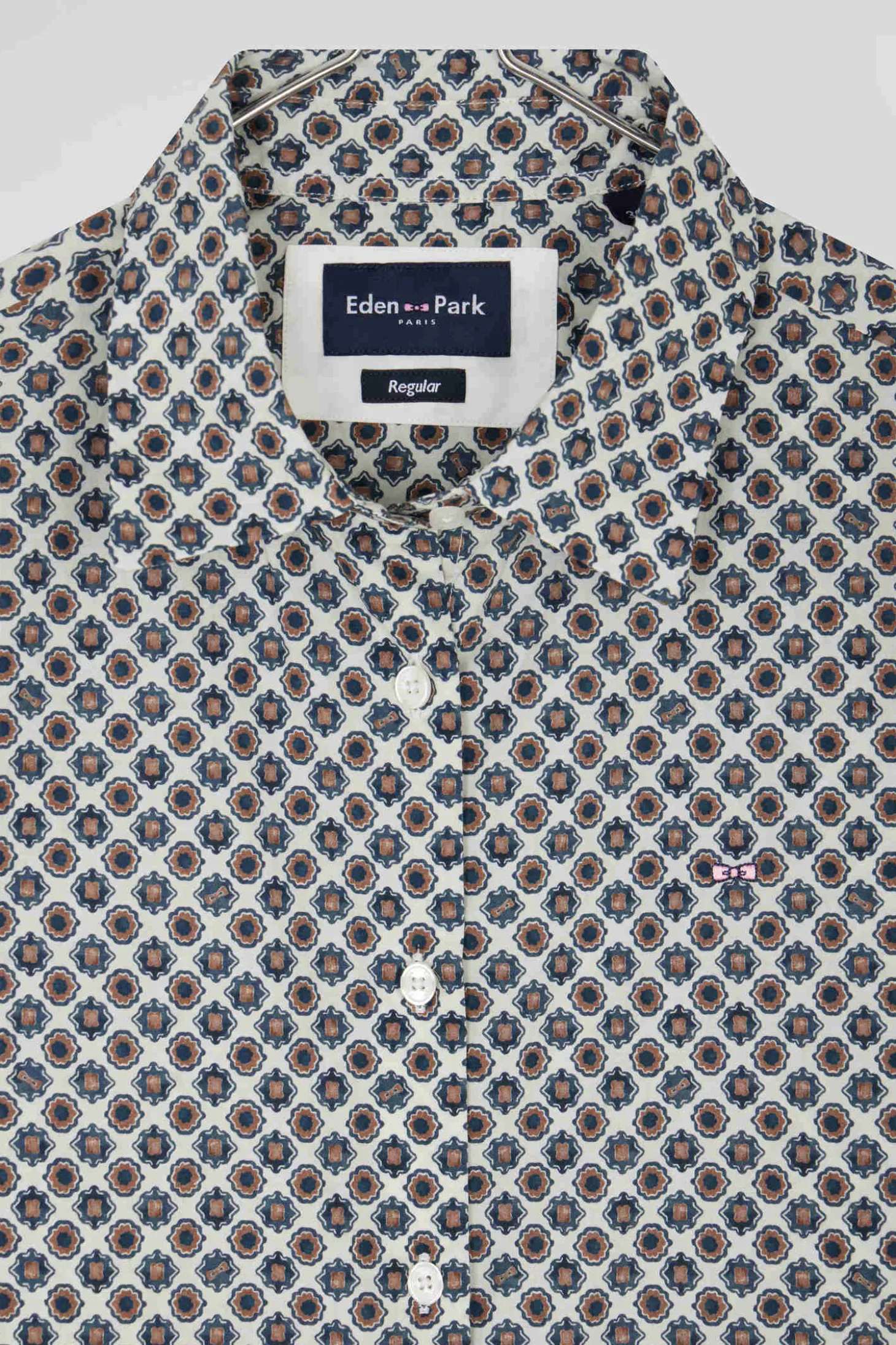 Regular ivory graphic microprint cotton shirt