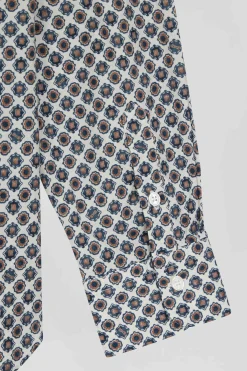 Regular ivory graphic microprint cotton shirt