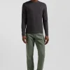 Regular khaki long-sleeved cotton T-shirt with floral back patch