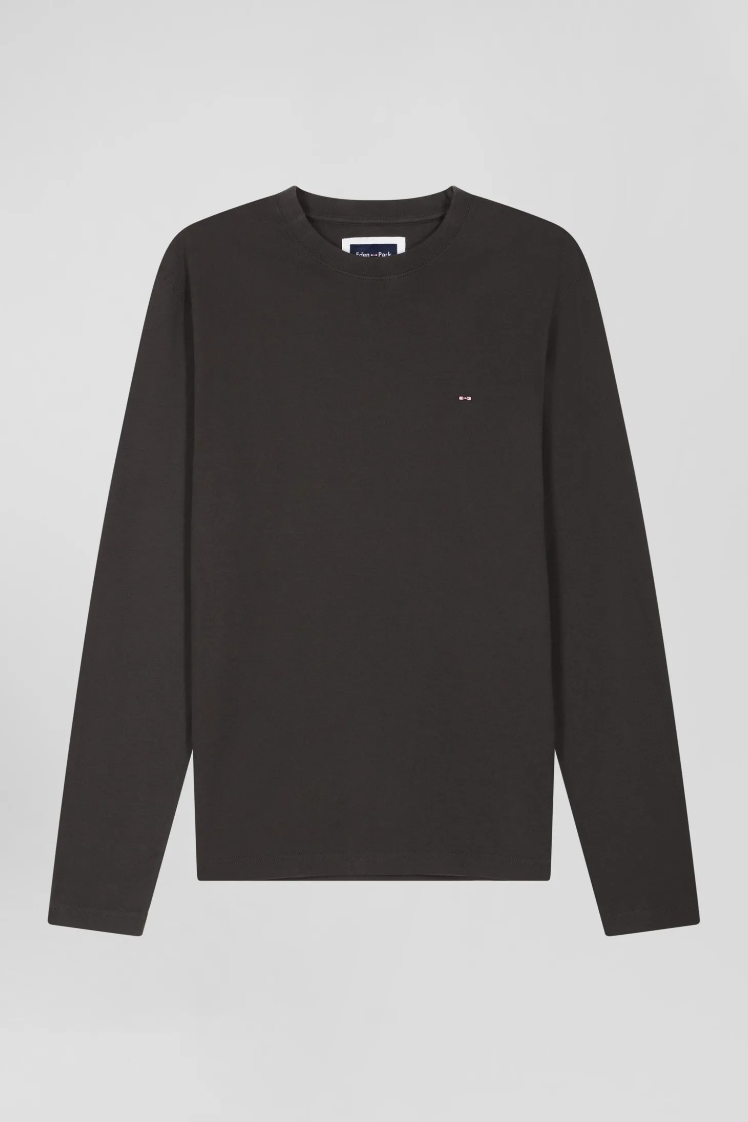 Regular khaki long-sleeved cotton T-shirt with floral back patch