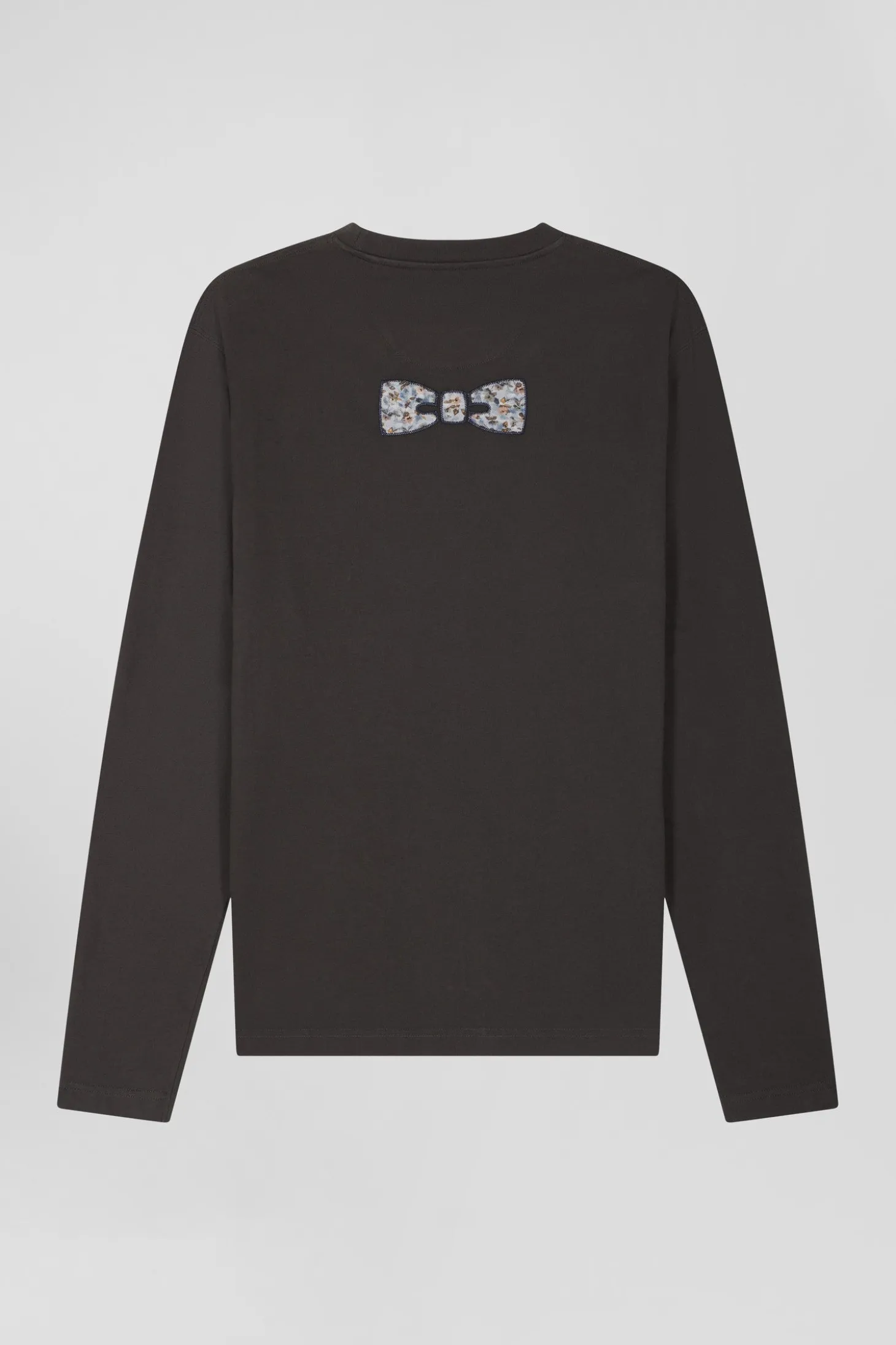 Regular khaki long-sleeved cotton T-shirt with floral back patch