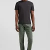 Regular khaki short-sleeved cotton T-shirt with back patch