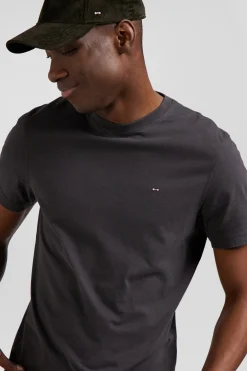 Regular khaki short-sleeved cotton T-shirt with back patch