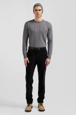 Regular khaki stretch cotton velvet chino trousers