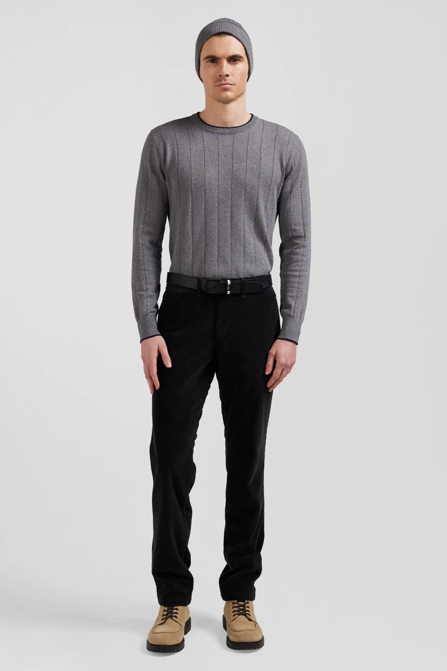 Regular khaki stretch cotton velvet chino trousers