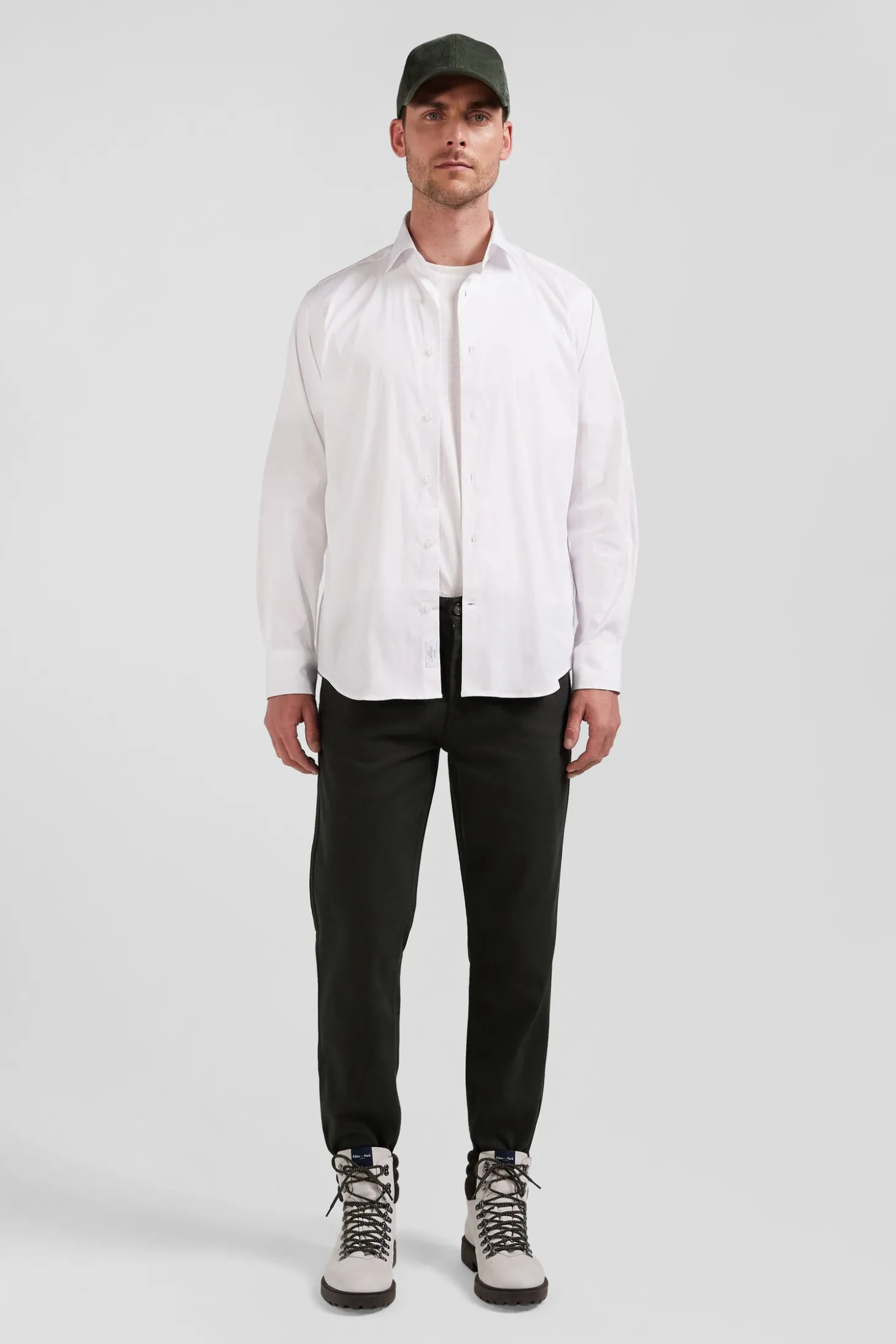 Regular khaki stretch cotton piqué and modal chino trousers