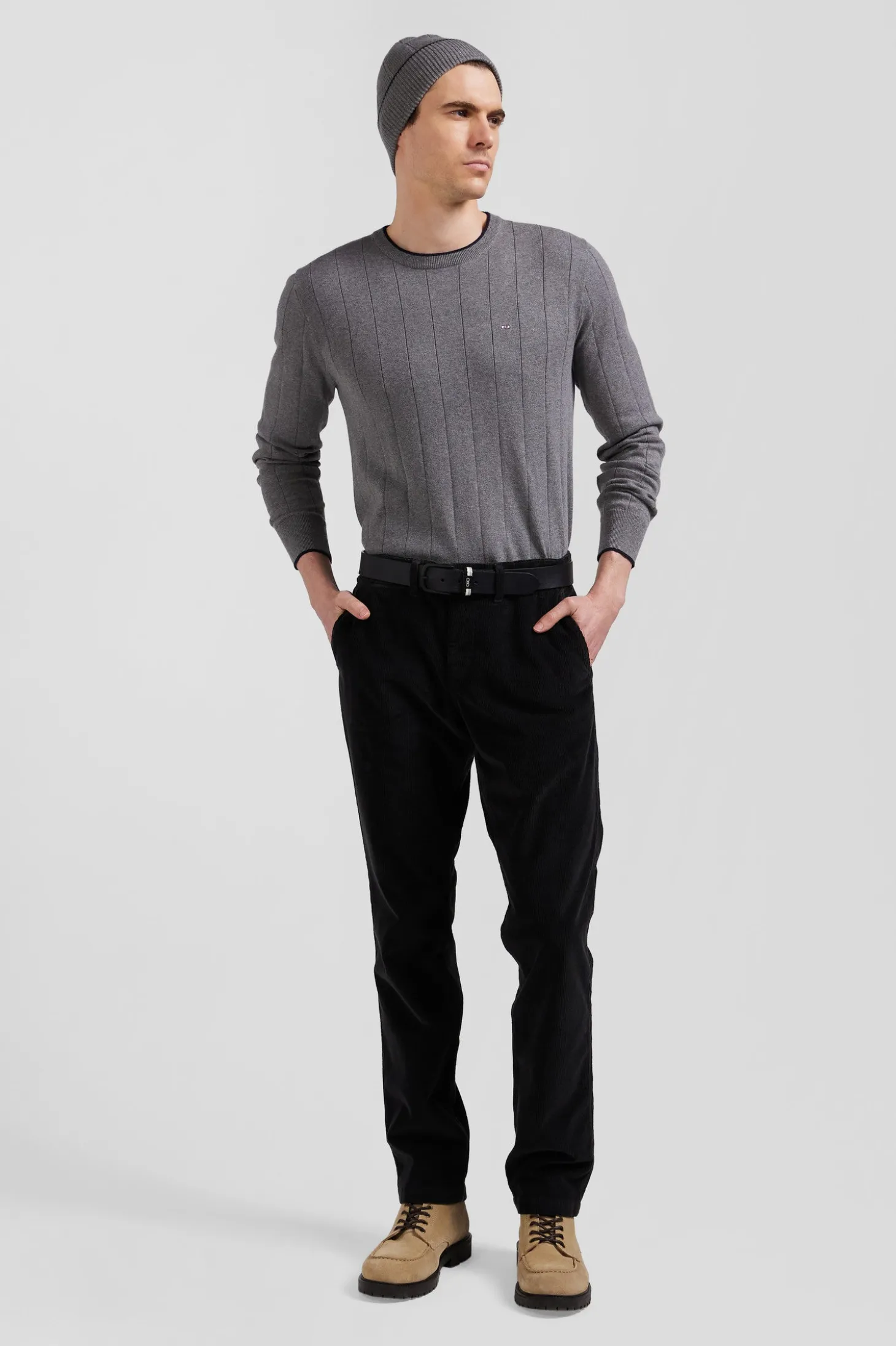Regular khaki stretch cotton velvet chino trousers