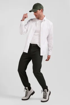 Regular khaki stretch cotton piqué and modal chino trousers