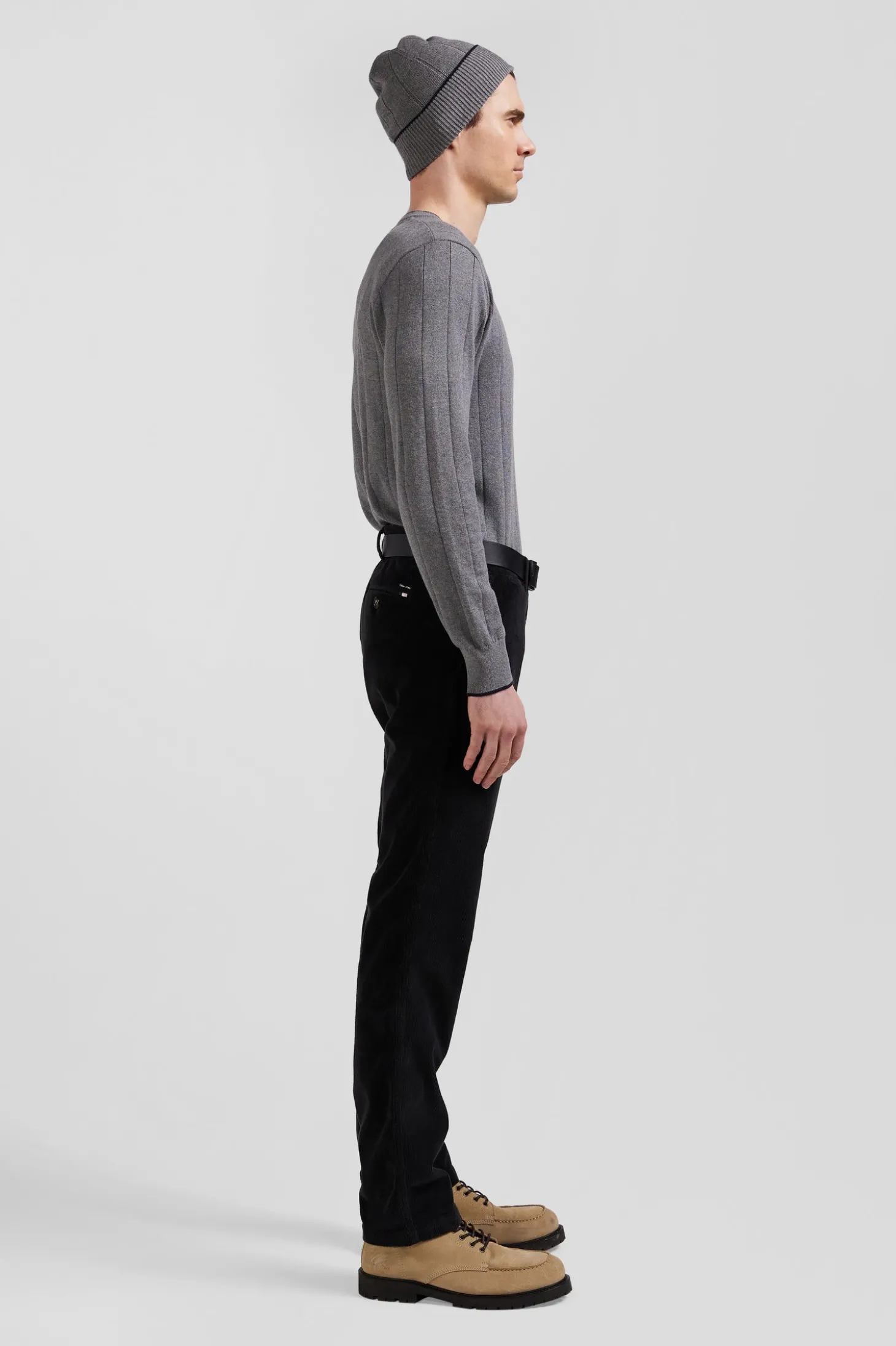 Regular khaki stretch cotton velvet chino trousers