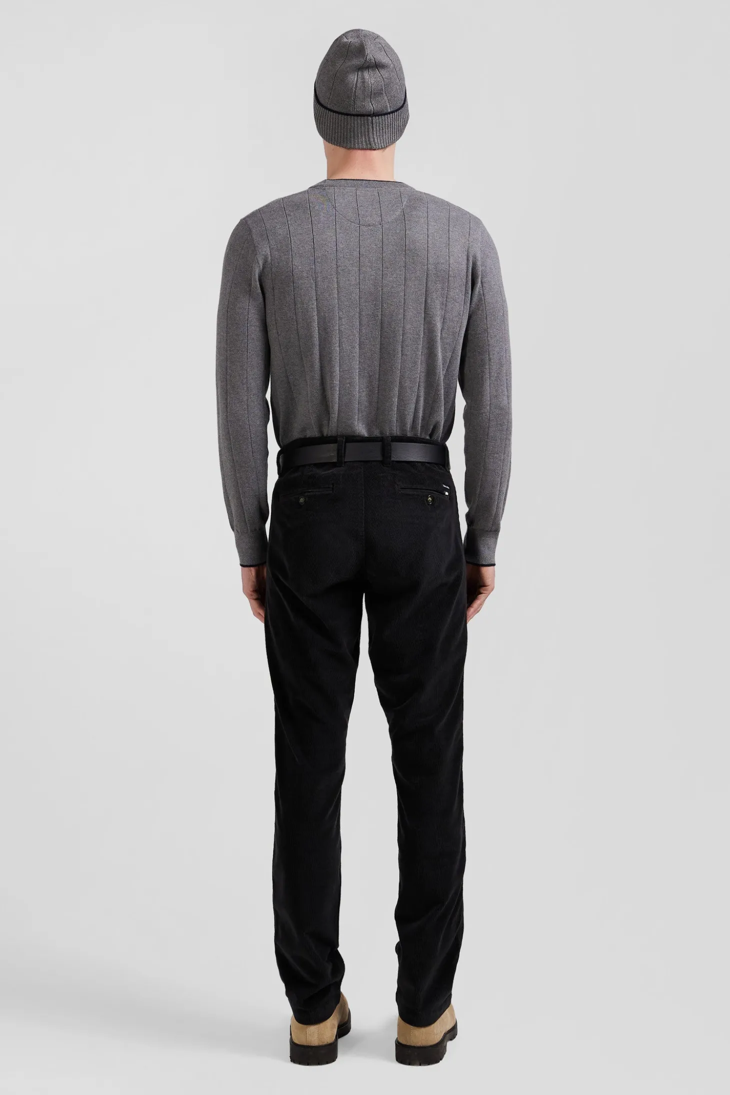 Regular khaki stretch cotton velvet chino trousers