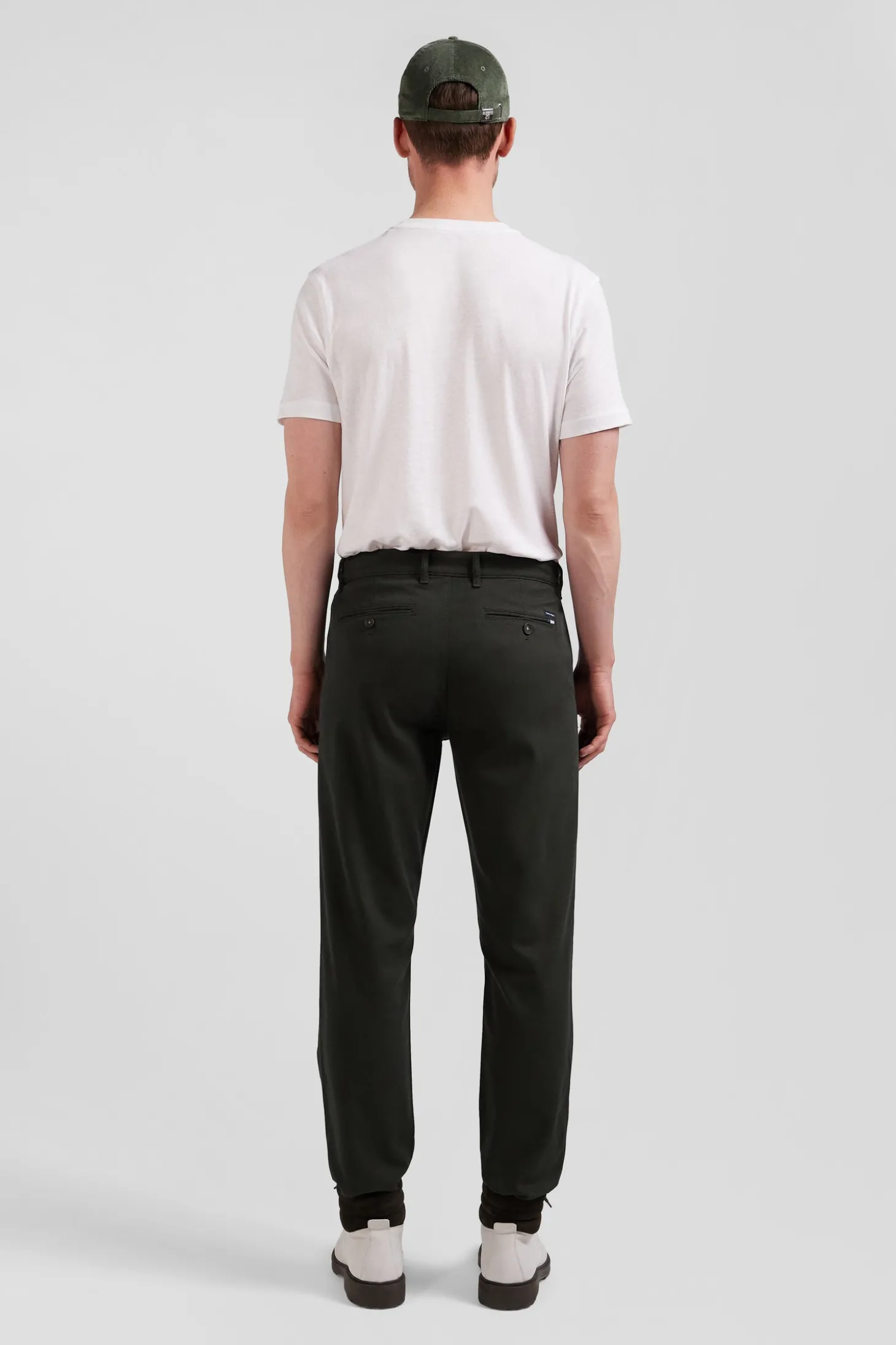 Regular khaki stretch cotton piqué and modal chino trousers