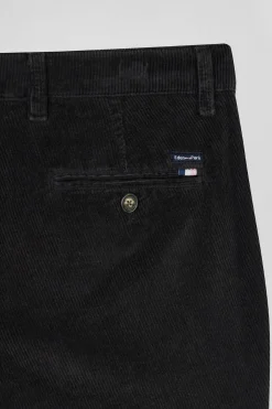Regular khaki stretch cotton velvet chino trousers