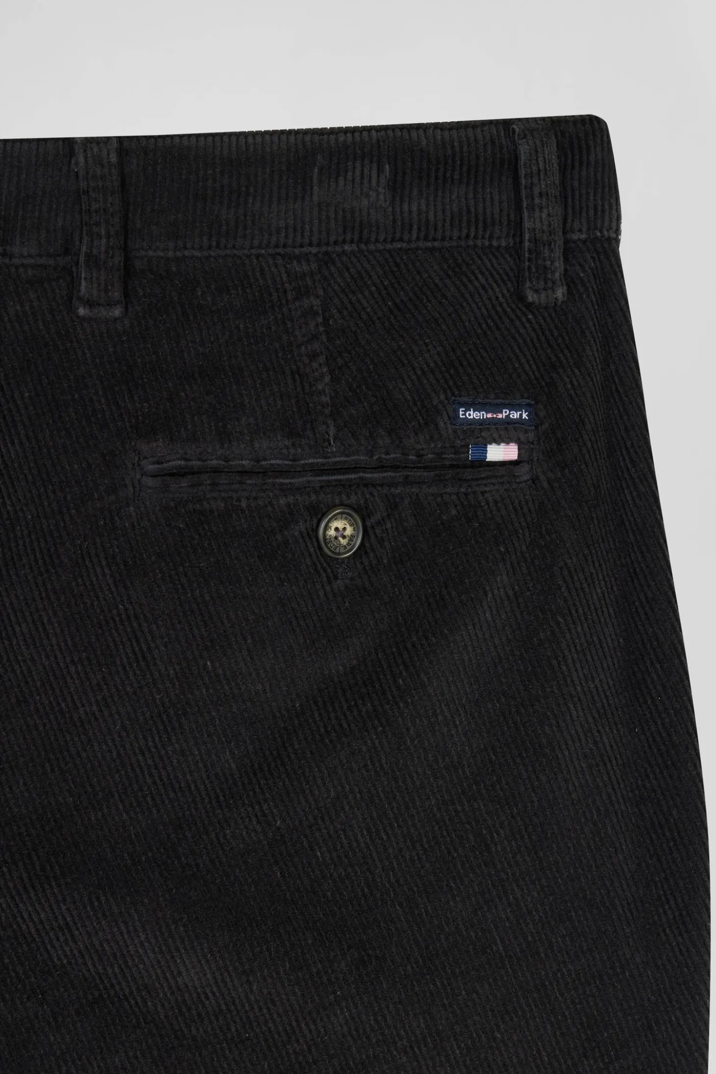Regular khaki stretch cotton velvet chino trousers