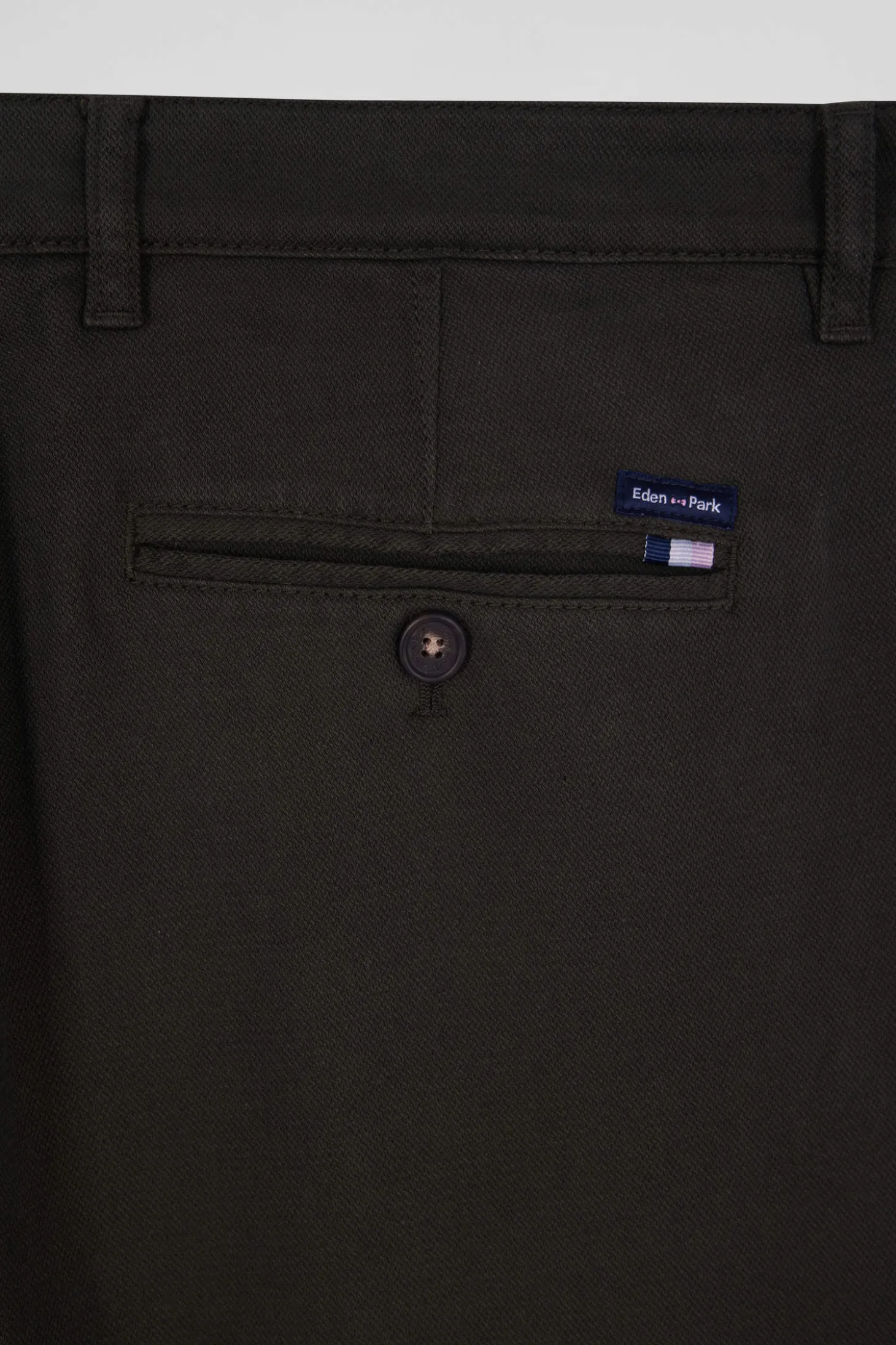 Regular khaki stretch cotton piqué and modal chino trousers