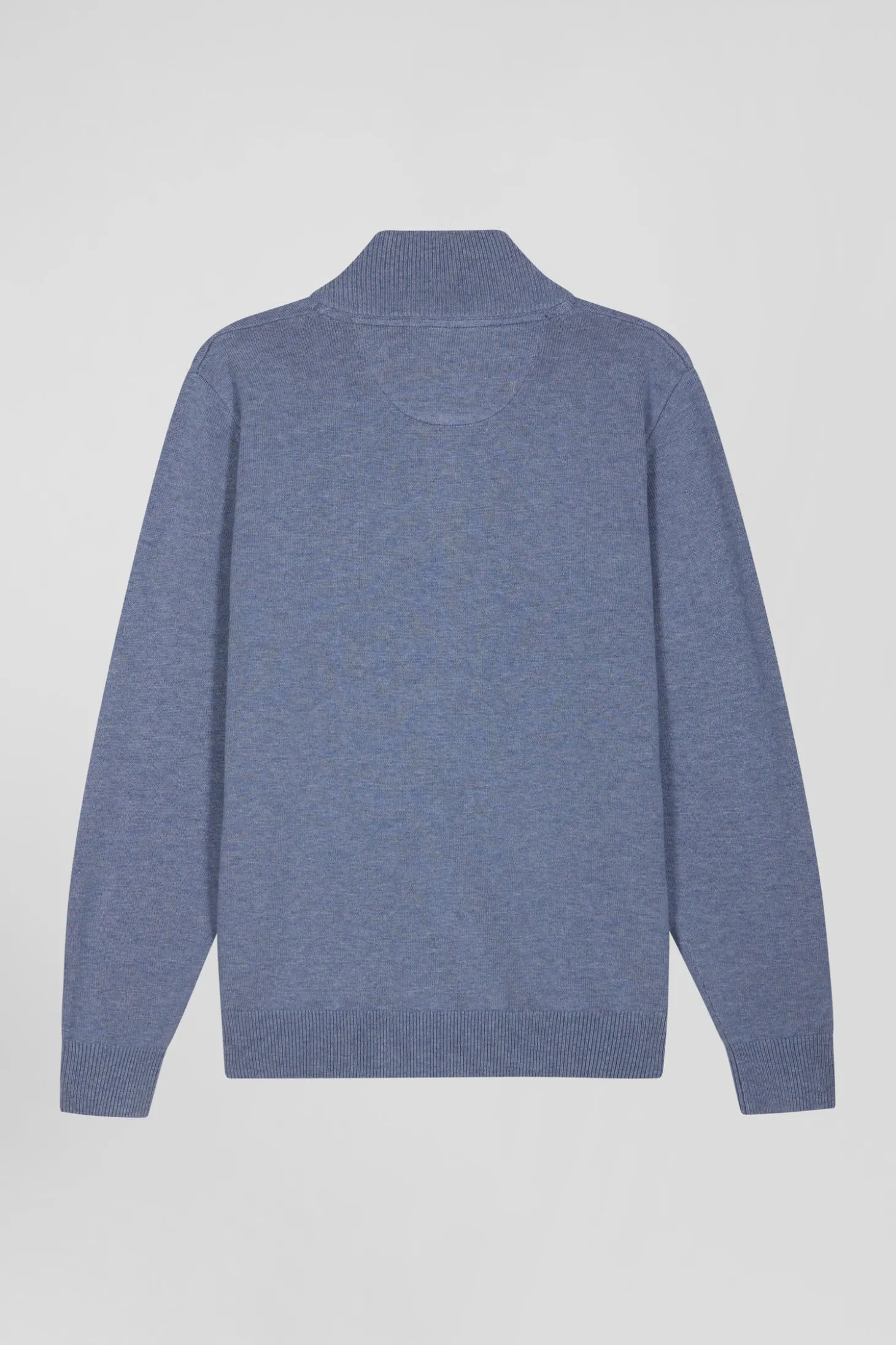 Regular light blue semi-zipped wool and cotton jumper