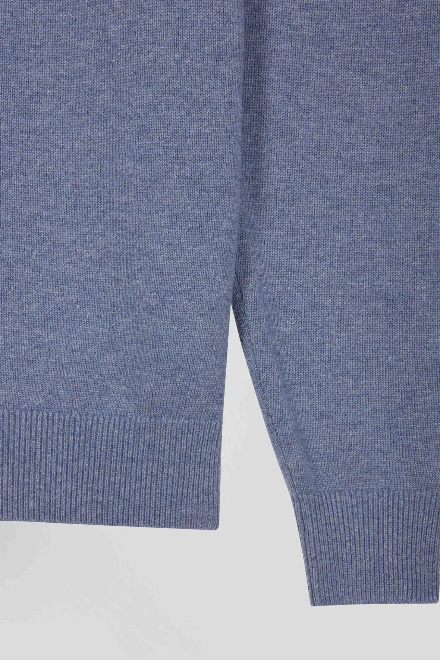Regular light blue semi-zipped wool and cotton jumper
