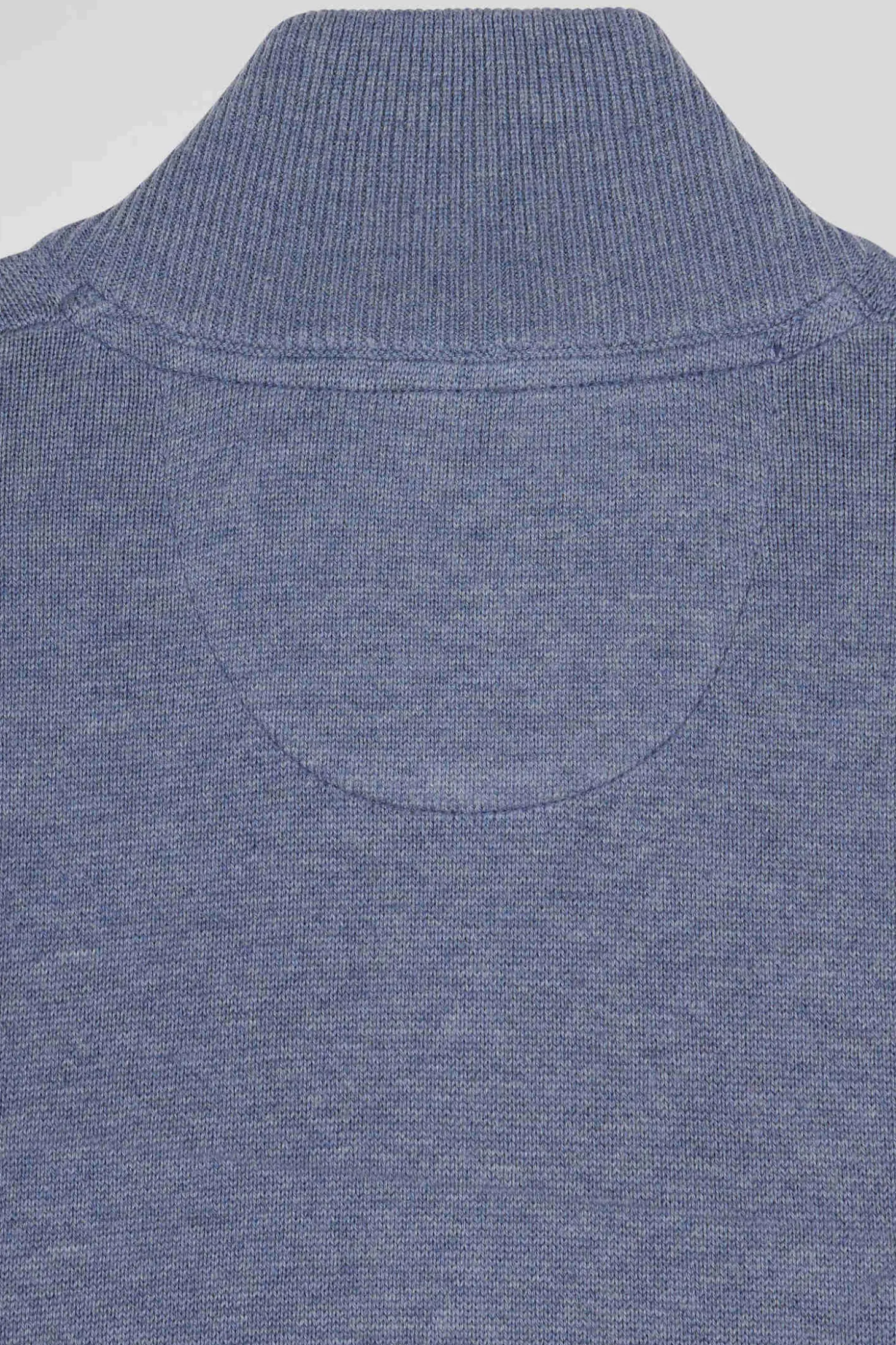 Regular light blue semi-zipped wool and cotton jumper