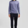 Regular light blue wool and cotton crew neck jumper