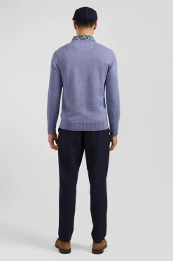 Regular light blue wool and cotton crew neck jumper