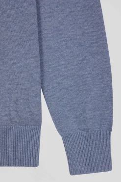 Regular light blue wool and cotton crew neck jumper