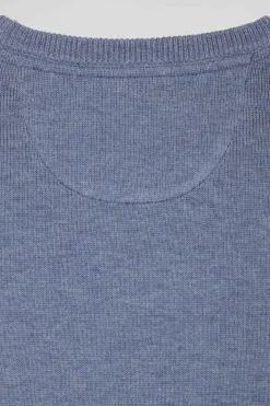 Regular light blue wool and cotton crew neck jumper