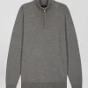 Regular light grey semi-zipped wool and cotton jumper
