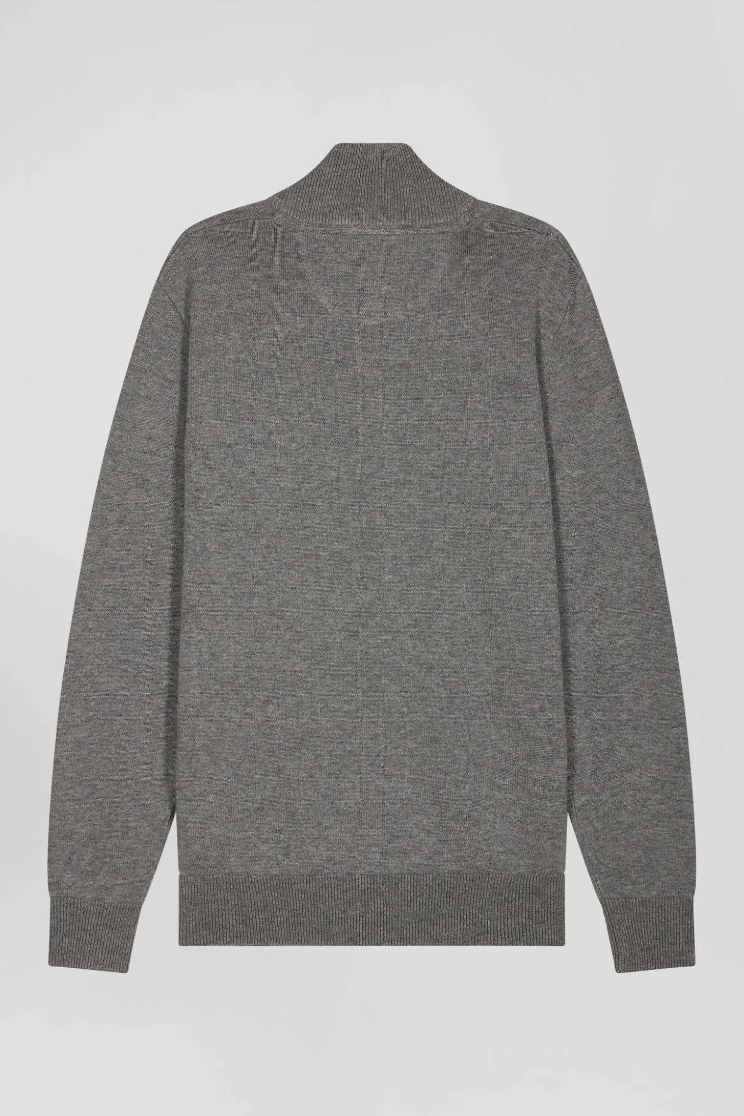 Regular light grey semi-zipped wool and cotton jumper
