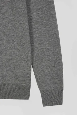 Regular light grey semi-zipped wool and cotton jumper