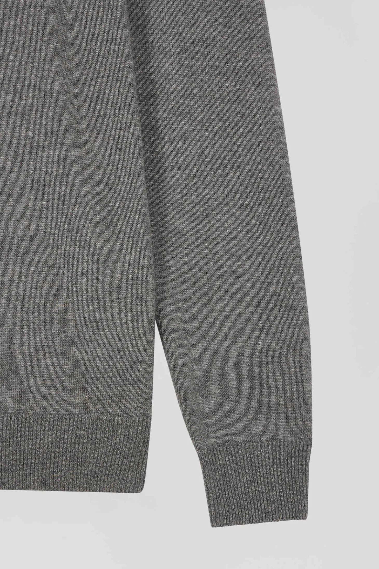 Regular light grey semi-zipped wool and cotton jumper