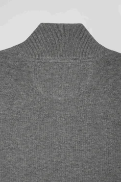 Regular light grey semi-zipped wool and cotton jumper