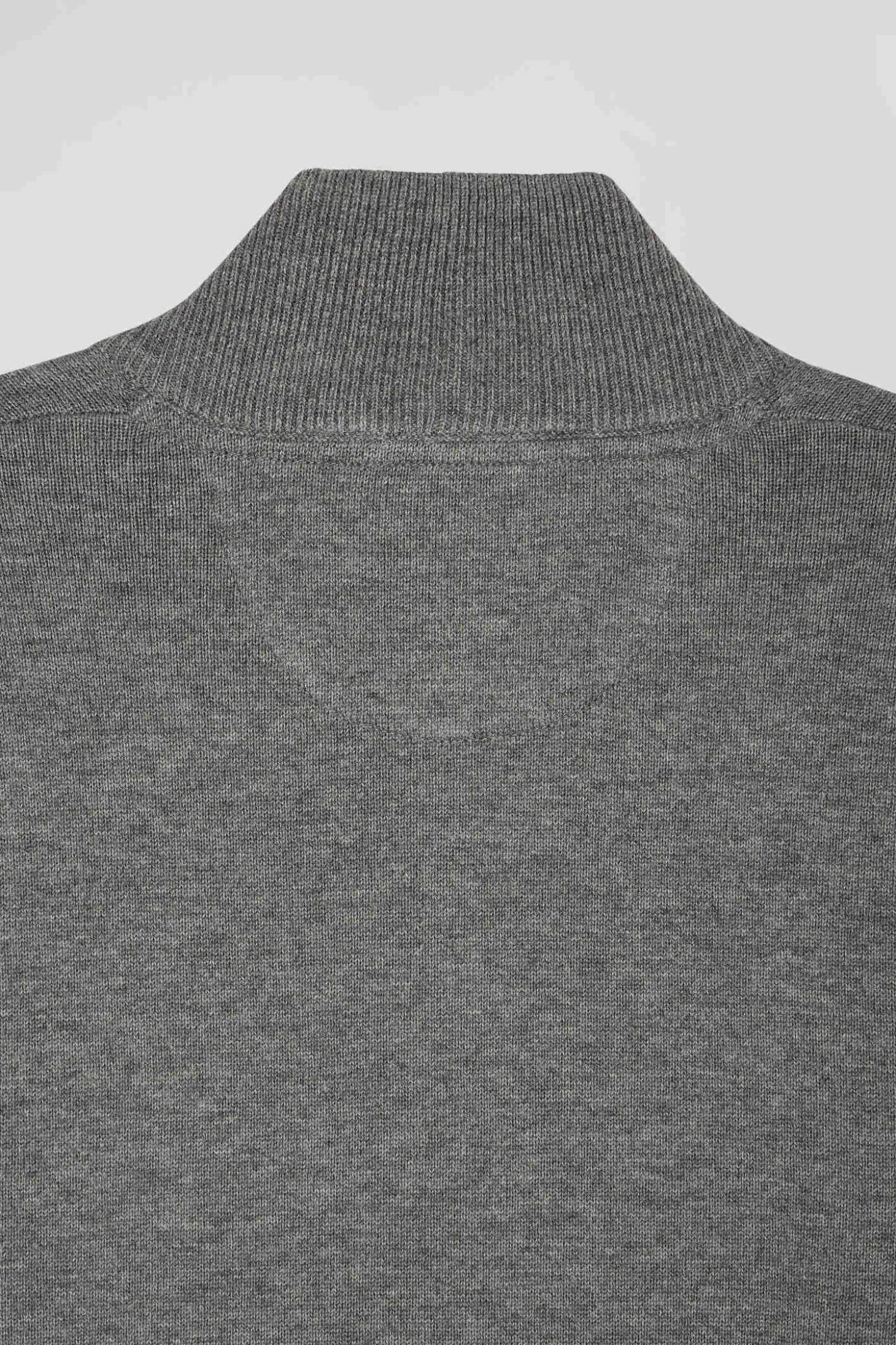 Regular light grey semi-zipped wool and cotton jumper