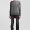Regular light grey wool and cotton crew neck jumper