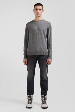 Regular light grey wool and cotton crew neck jumper