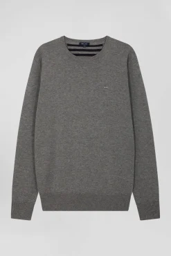 Regular light grey wool and cotton crew neck jumper