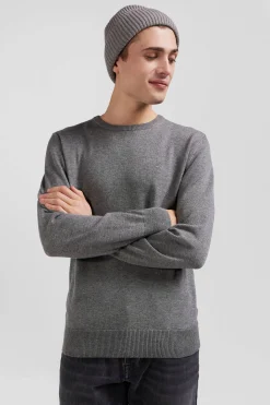 Regular light grey wool and cotton crew neck jumper