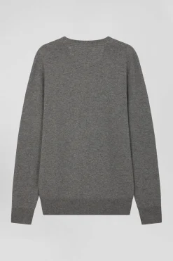 Regular light grey wool and cotton crew neck jumper