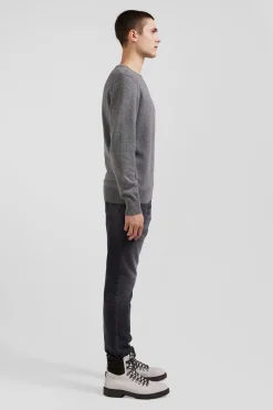 Regular light grey wool and cotton crew neck jumper