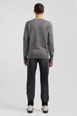 Regular light grey wool and cotton crew neck jumper