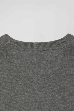 Regular light grey wool and cotton crew neck jumper