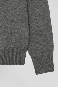 Regular light grey wool and cotton crew neck jumper