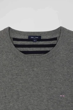 Regular light grey wool and cotton crew neck jumper