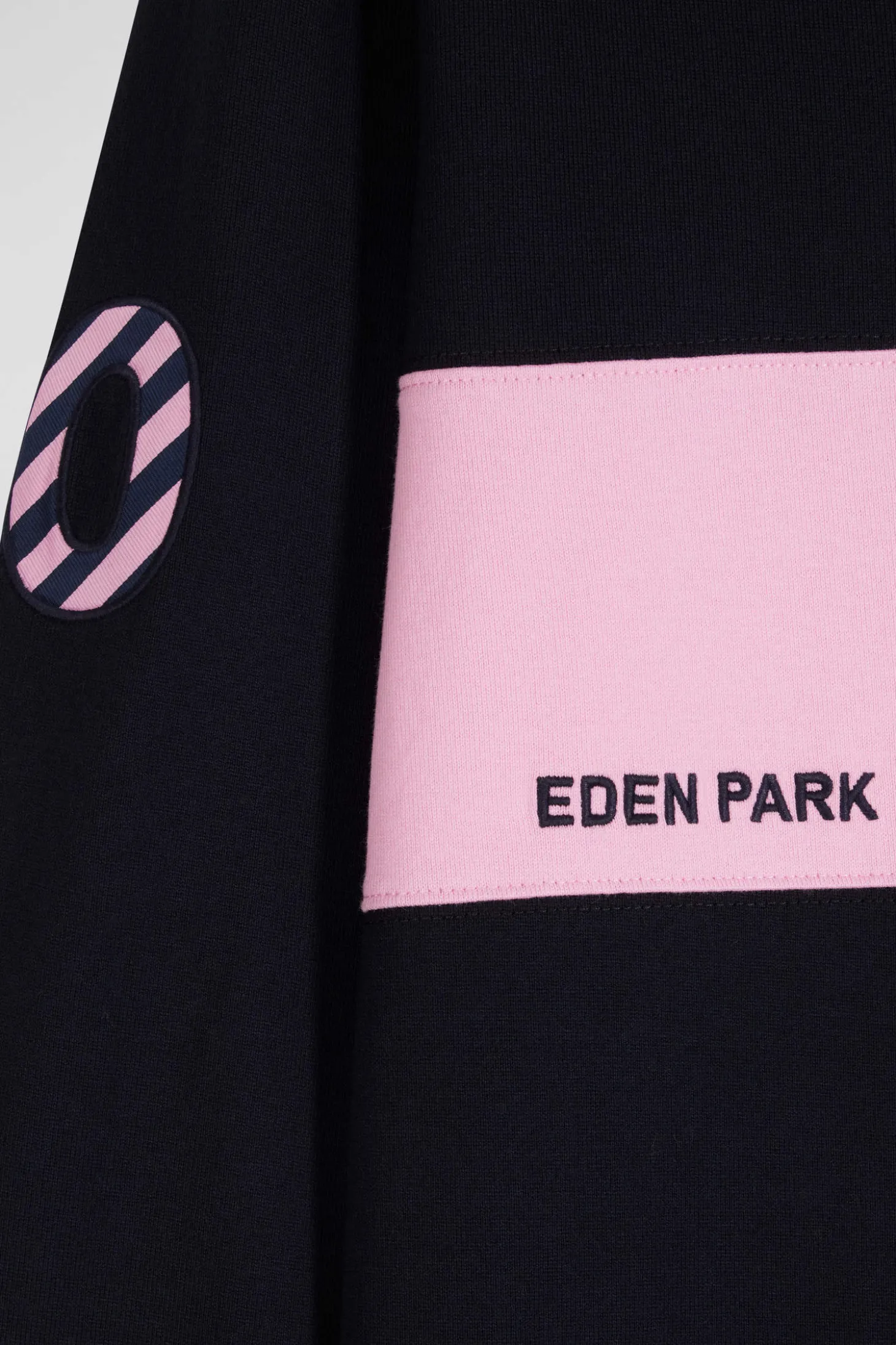 Regular long-sleeved cotton rugby shirt with navy and pink stripes