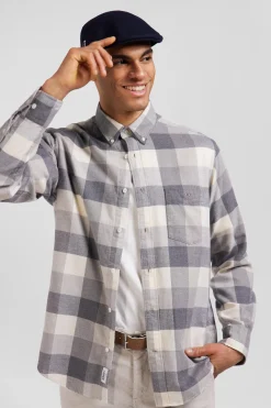 Regular mottled grey checked cotton shirt