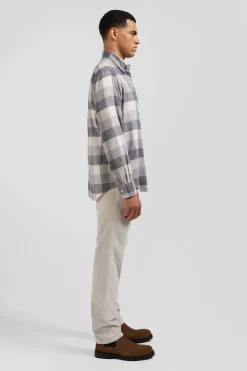 Regular mottled grey checked cotton shirt