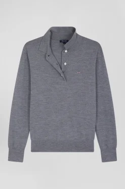 Regular mottled grey women's wool jumper with rugby shirt collar