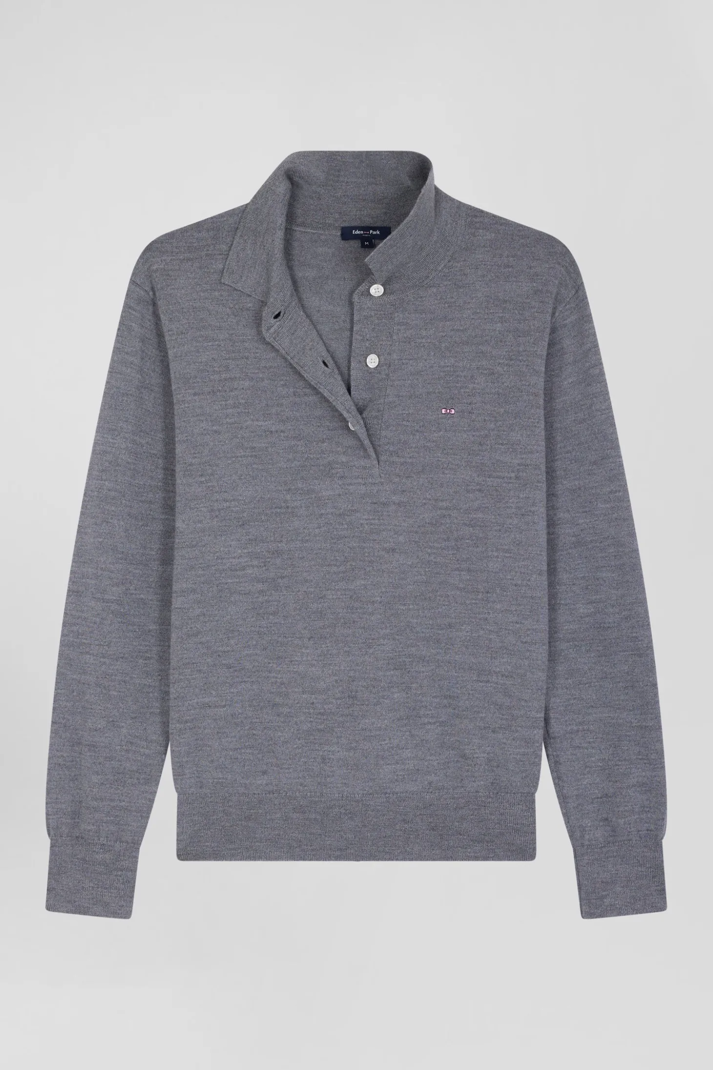 Regular mottled grey women's wool jumper with rugby shirt collar