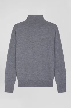 Regular mottled grey women's wool jumper with rugby shirt collar